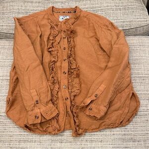Pilcro Rust Button-Up Ruffle Blouse Size XS